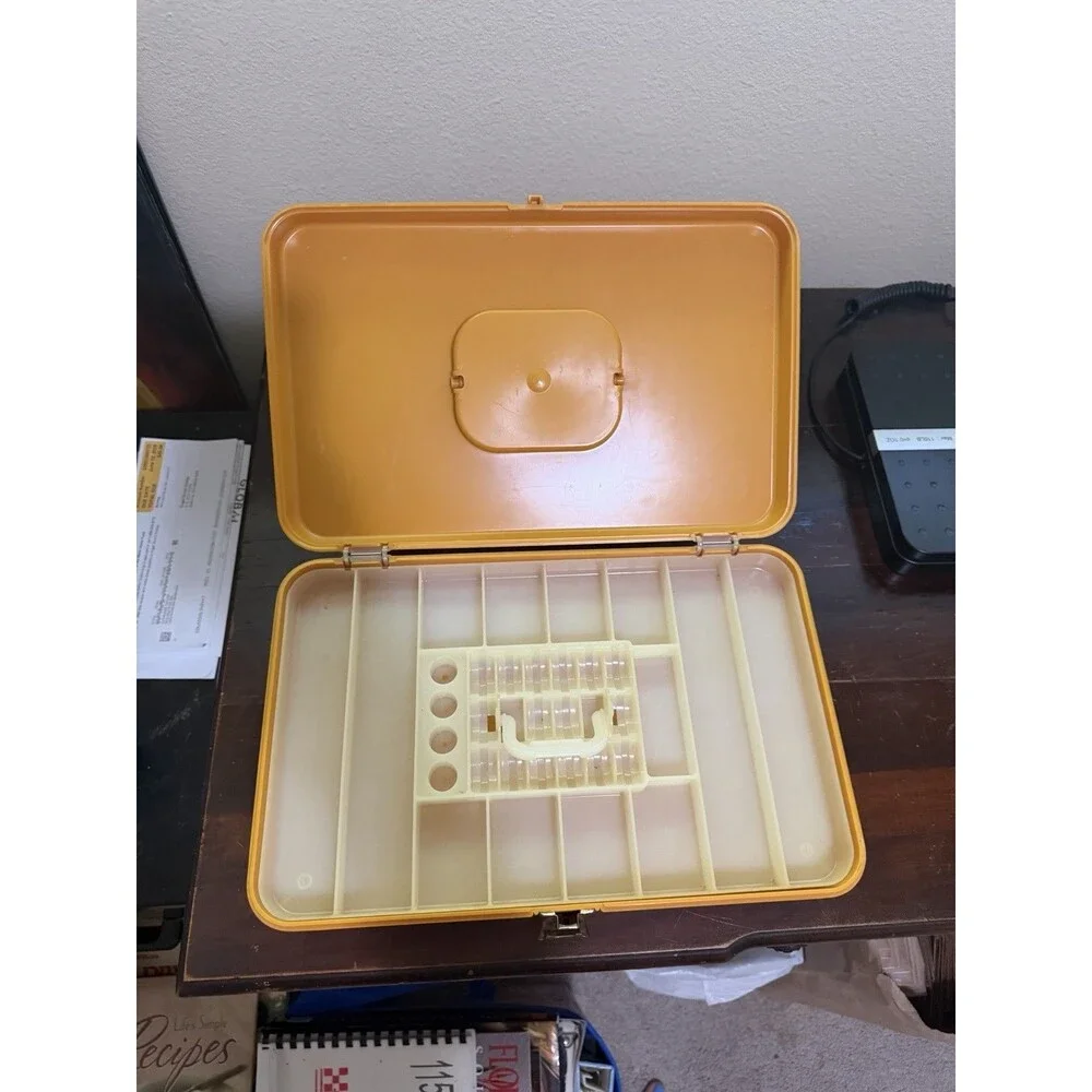 Wilson Mfg Wil-Hold Yellow Plastic Sewing Box Two Levels One Handled Tray